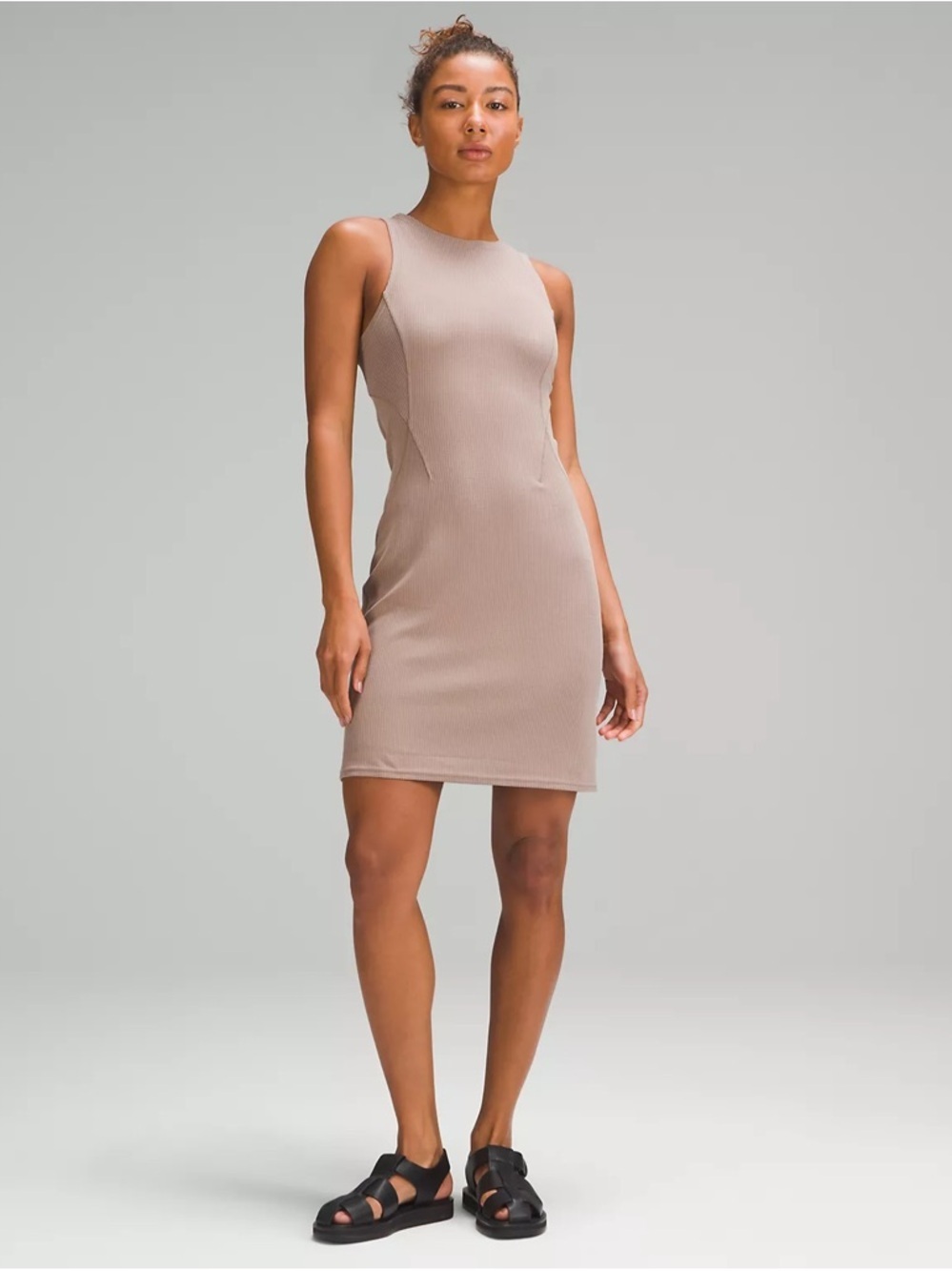 LULULEMON Ribbed Softstreme Slim-Fit Tank Dress Taupestatic Size 8